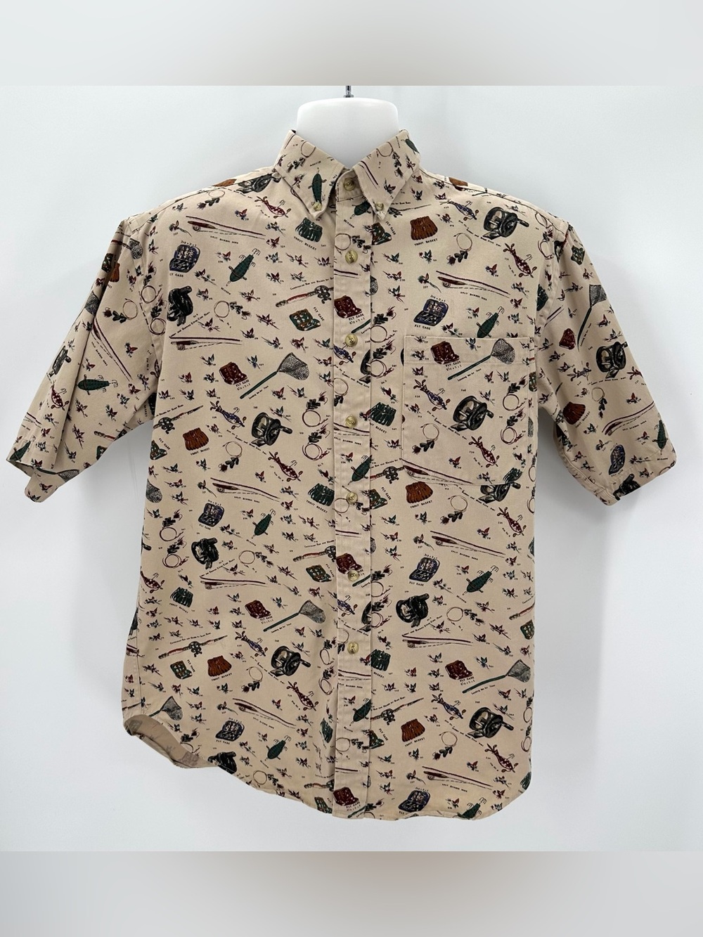 BIMINI BAY Fly Fishing Print Shirt Men’s M Cotton Casual Button Down Vintage Dad